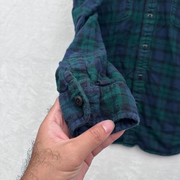 J Crew Shirt Mens L Black Watch Tartan Plaid Flannel Slim Fit Pockets Button Up - Picture 7 of 8